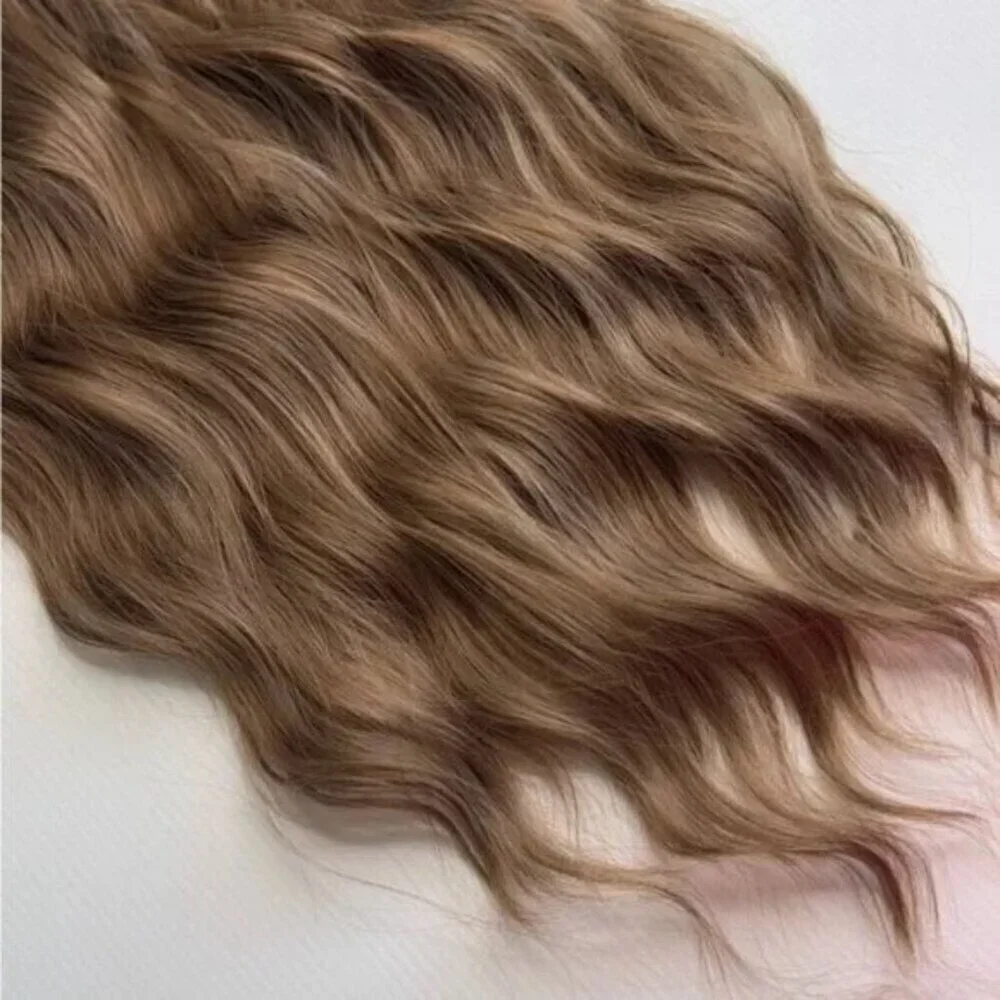 Ash light Brown Clip in 22 in Hair Extensions in Water Wave Human hair blend